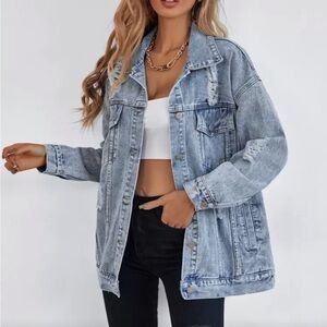 Forever 21 Light Wash Distressed Denim Jacket
